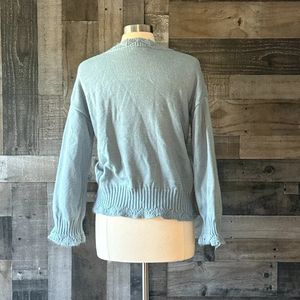 Vintage 90s blue knit mock neck sweater medium pastel feminine cottagecore